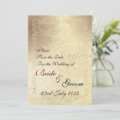 フェードしたアイボリー・エンボス加工の結婚式・Save the Date 招待状 (スタンド正面)