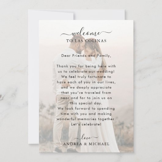 フェードした写真結婚のウェルカムレター&旅程カード 招待状 (正面)