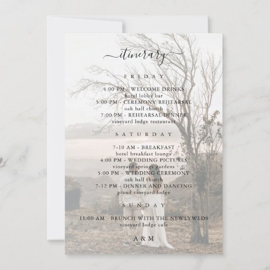 フェードした写真結婚のウェルカムレター&旅程カード 招待状 (裏面)