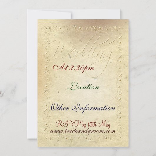 フェードアイボリーエンボス効果結婚式招待状 招待状 (裏面)