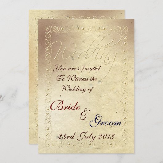 フェードアイボリーエンボス効果結婚式招待状 招待状 (正面/裏面)