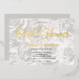 フェードグレーバラパーソナライズされたブライダルシャワー金ゴールドF 箔招待状
