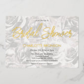 フェードグレーバラパーソナライズされたブライダルシャワー金ゴールドF 箔招待状 (正面)