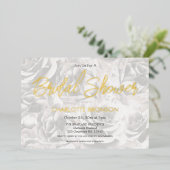 フェードグレーバラパーソナライズされたブライダルシャワー金ゴールドF 箔招待状 (立ち正面)