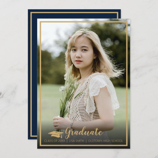 フェードシンプルエレガント卒業付き写真 招待状 (正面/裏面)