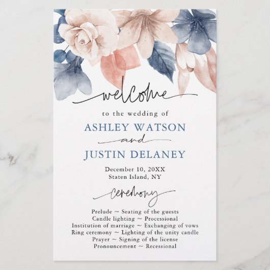 フェードデニムと赤面スタイリッシュ結婚式 プログラム (正面)