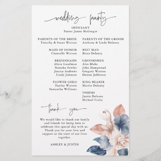 フェードデニムと赤面スタイリッシュ結婚式 プログラム (裏面)