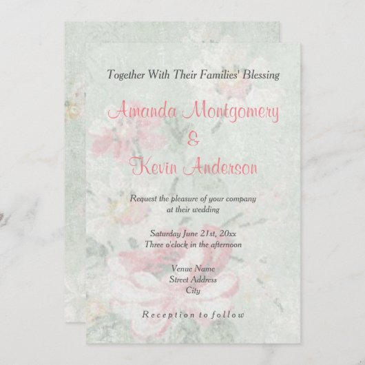 フェードバラヴィンテージクラシックデザイン結婚の 招待状 (正面/裏面)