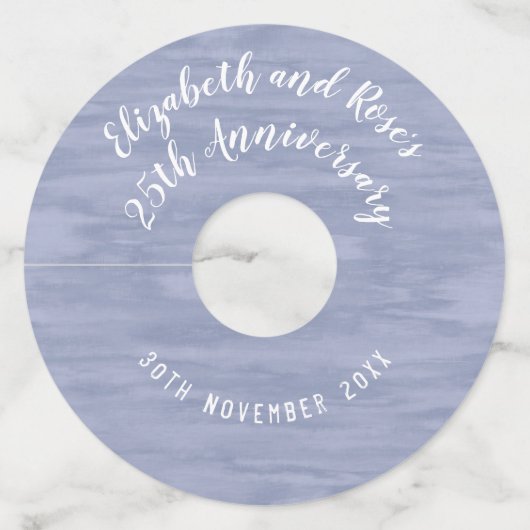 フェードブルーアニバーサリー紙ワイングラスラベル ワイングラスタグ (正面)