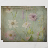 フェードブルーフローラスクラップブック紙 (正面/裏面)