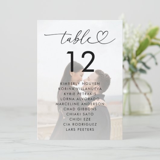 フェード付きフォトシーティングチャート名5x7結婚のサイン 招待状 (スタンド正面)