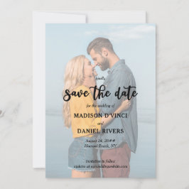 フェード付きフォトフルブリード手書きブラシスクリプト セーブザデート