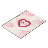 フェード水色フローラプリントと赤いハート ノートブック (左側)