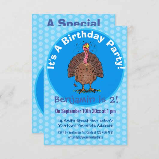 フエおもしろいマンガの茶色の農業用トルコ 招待状 (正面/裏面)