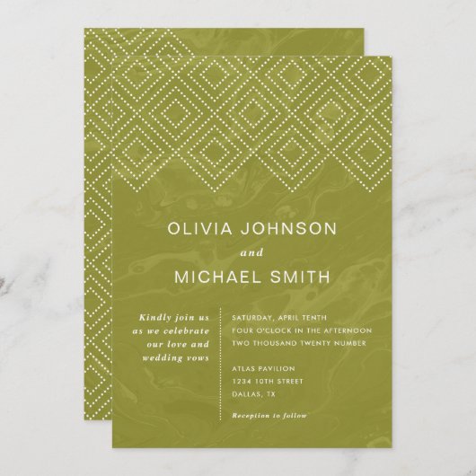 フエスはっきりしたチャートルーズマーブル結婚式招待状 招待状 (正面/裏面)