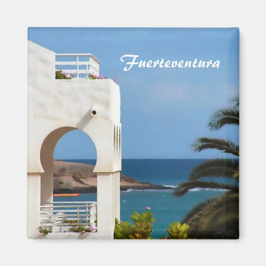 フエルテベントゥーラ島の海岸沿いの旅を描いたアート マグネット (正面)