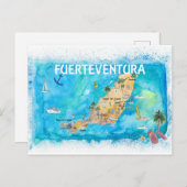 フエルテヴェンチュラカナリアのスペインの図解入りの、写真付きの地図 ポストカード (正面/裏面)