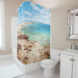 フエルテヴェンチュラカナリーヴィンテージイラストレーション旅行 シャワーカーテン