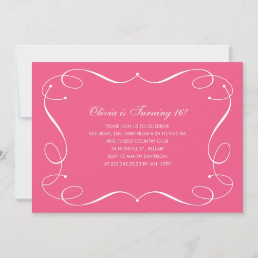 フエレガントローシュピンクスイート16パーティの招待状 招待状 (裏面)