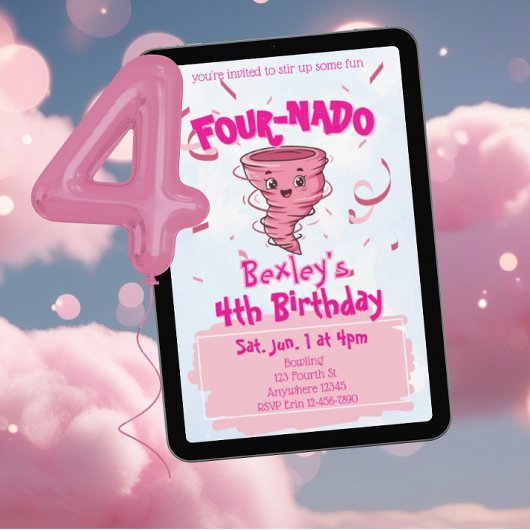 フォアナド ピンクトルネード 4歳の誕生日 招待状