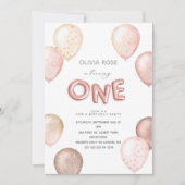 フォイルとグリッターバルーン第1誕生日パーティー招待 招待状 (正面)