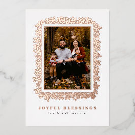 フォイルに包まれたベリーが写真カードのフレームを形成している 箔シーズンカード