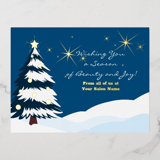 フォイルアクセント静かズスターリーナイトホリデーカード 箔シーズンポストカード (正面)