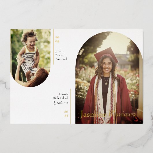 フォイルアーチ2写真その後/今の卒業発表 箔招待状 (正面)