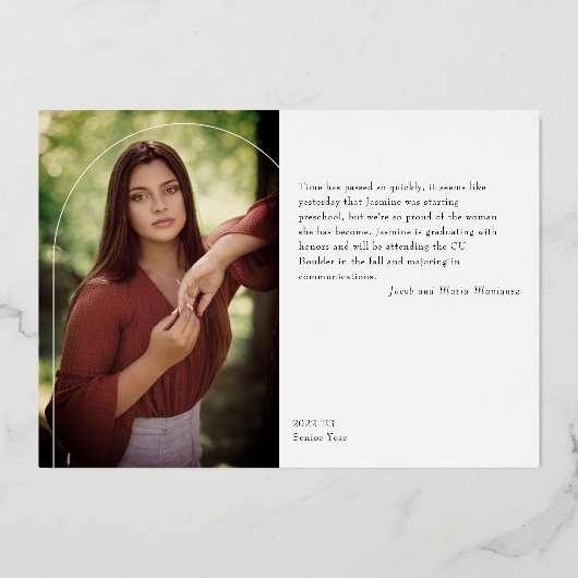 フォイルアーチ2写真その後/今の卒業発表 箔招待状 (裏面)