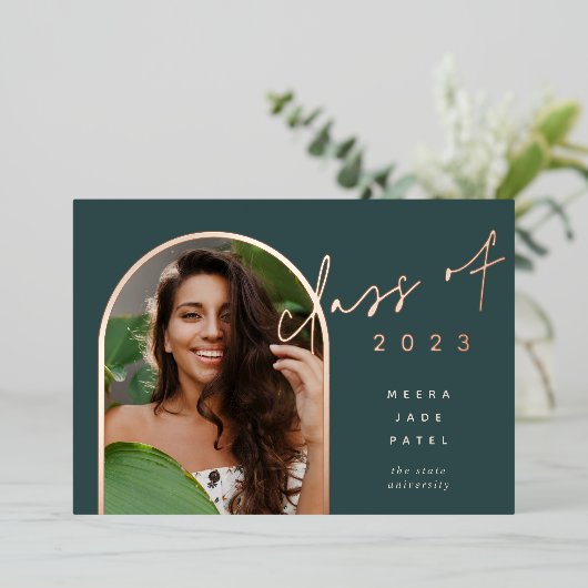 フォイルアーチ |写真卒業のお知らせ 箔招待状 (立ち正面)