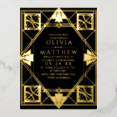 フォイルアールデコモダンブラック結婚式招待状 箔招待状ポストカード (正面)