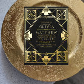 フォイルアールデコモダンブラック結婚式招待状 箔招待状