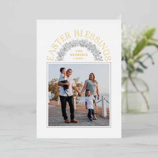 フォイルイースター恵みリースアーチフォトカード 箔シーズンカード (立ち正面)