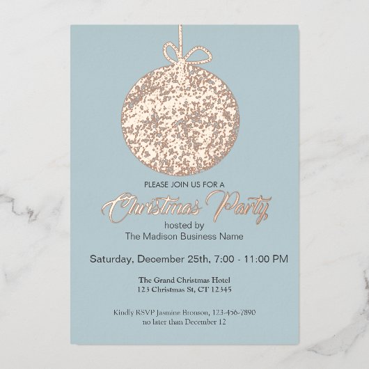 フォイルエレガントオーナメントクリスマスパーティの招待状 箔シーズンカード (正面)