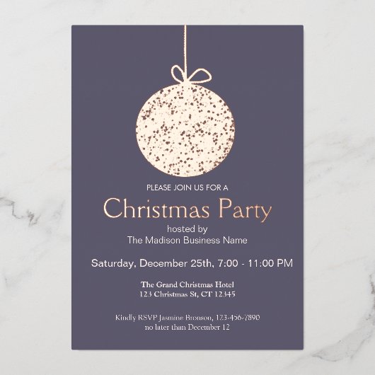 フォイルエレガントオーナメントクリスマパーティの招待状 箔シーズンカード (正面)