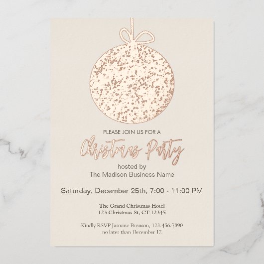 フォイルエレガントオーナメントクリスマパーティの招待状 箔シーズンカード (正面)
