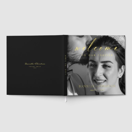 フォイルエレガントスクリプトが永遠に我々を歓迎結婚する ゲストブック (全面)