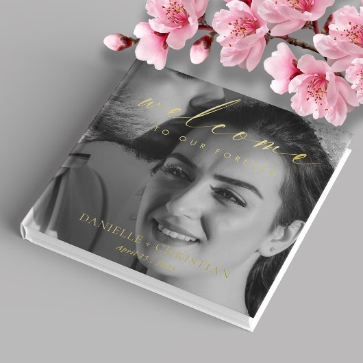 フォイルエレガントスクリプトが永遠に我々を歓迎結婚する ゲストブック