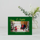 フォイルエレガントファミリーフォトカードグリーン 箔招待状ポストカード (立ち正面)