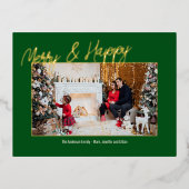 フォイルエレガントファミリーフォトカードグリーン 箔招待状ポストカード (正面)