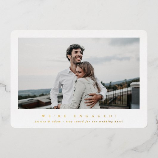 フォイルエレガントフォト独身の婚約の発表 箔招待状 (正面)