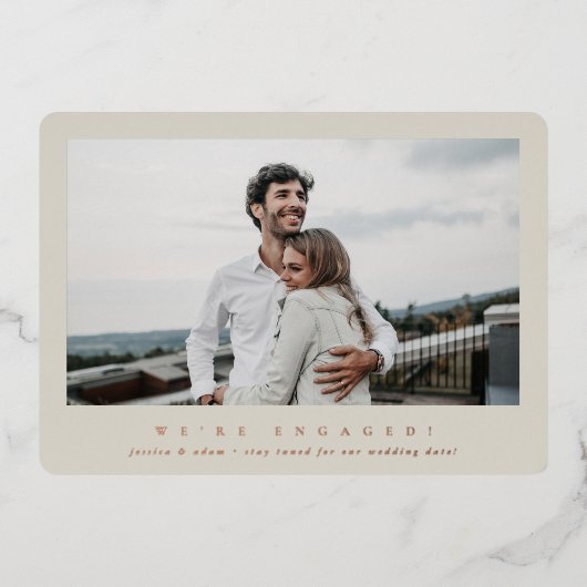 フォイルエレガントフォト独身の婚約の発表 箔招待状 (正面)