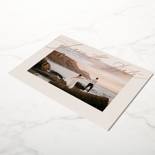 フォイルエレガント押された写真の日付を保存 箔招待状 (回転した状態)