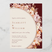 フォイルオータムフローラブルゴーニュモダンー結婚クリーム 箔招待状 (正面)