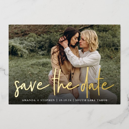 フォイルカジュアルのスケッチ |写真の保存日付 箔招待状 (正面)