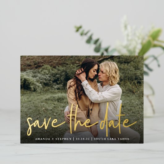 フォイルカジュアルのスケッチ |写真の保存日付 箔招待状 (立ち正面)