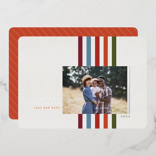 フォイルカラフルホリデーカード付き垂直リボン 箔シーズンカード (正面/裏面)