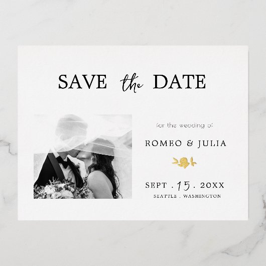 フォイルギルデロマンシンプルティックなブラックフォト&ホワイトフォト 箔シーズンポストカード (正面)