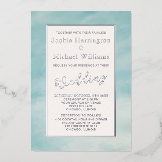 フォイルクラウド&スカイボホセーレ結婚式招待状 箔招待状 (正面)