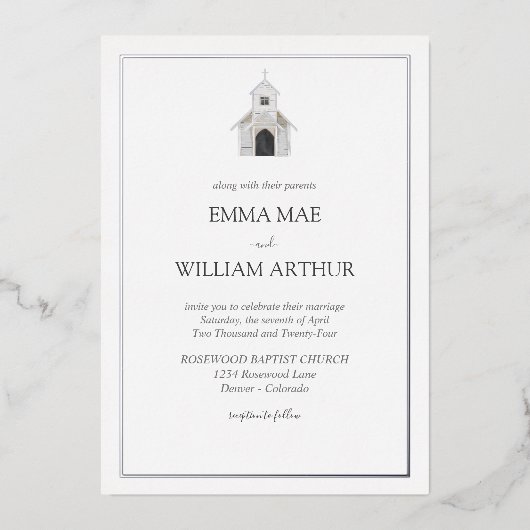 フォイルクラシック教会結婚式招待状 箔招待状 (正面)